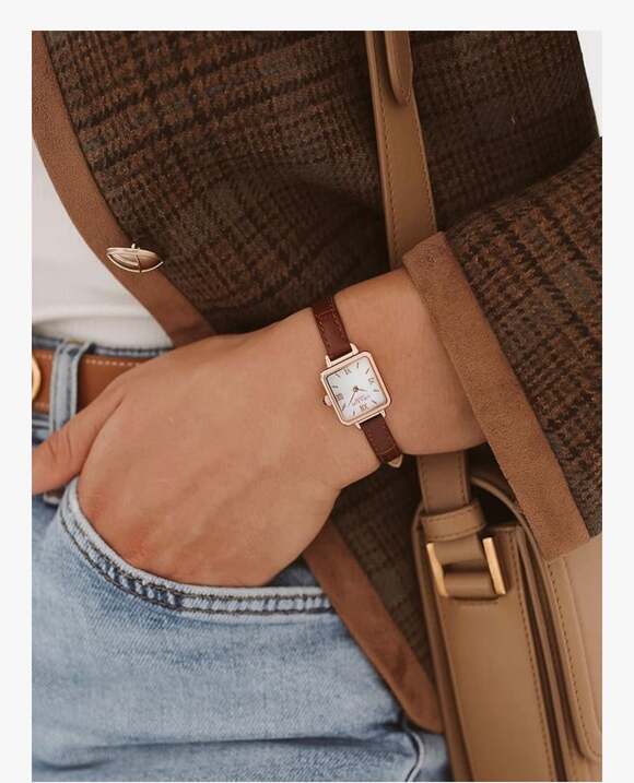 Lola Rose London Women's Dainty Square Mother of Pearl Watch with Brown Leather - Picture 2 of 7